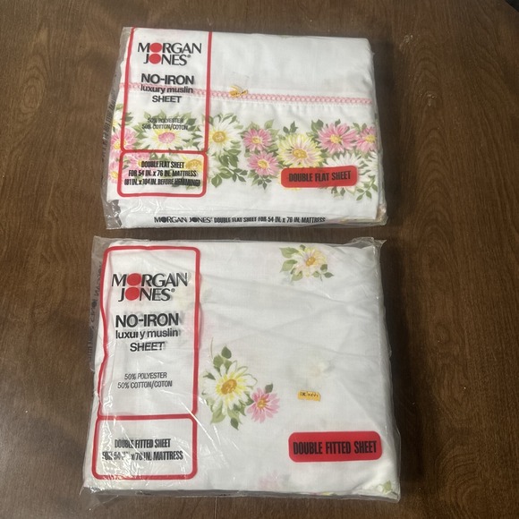 Vintage Morgan Jones Double Sheet Set Bonnie Bouquet No Iron Muslin 54" X 76" - Picture 1 of 7